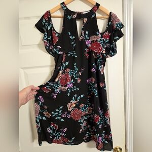 Candies black pink floral dress open shoulder size XL